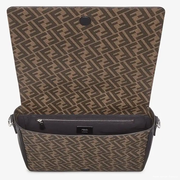 Vintage HOT Fendi FF Large Messenger Motif In Brown Bag Fabric 0627